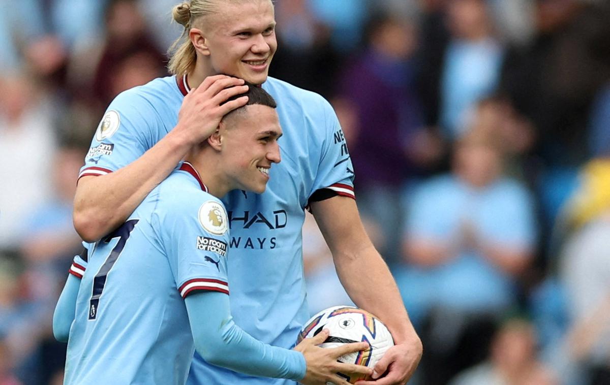 Erling Haaland Phil Foden Manchester City | Erling Haaland in Phil Foden sta se podpisala pod hat-trick. | Foto Reuters