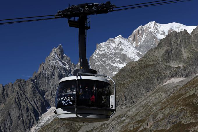 Iz italijanskega mesta Courmayeur od leta 2015  na razgledno točko Punta Helbronner vozi povsem obnovljena žičnica Skyway Monte Bianco. | Foto: Reuters