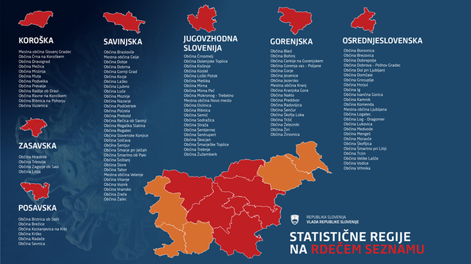 Statistične regije. Rdeča. Oranžna. Koronavirus. | Foto: Gov.si
