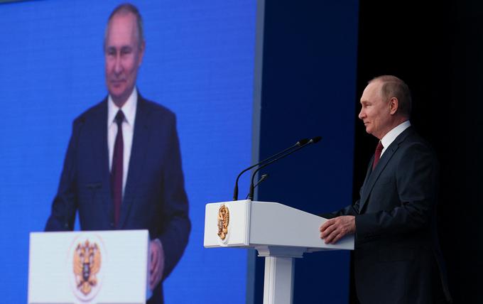 Putin med govorom na slovesnosti ob 300-letnici ruskega tožilstva. Moskva, 12. januar 2022.  | Foto: Reuters