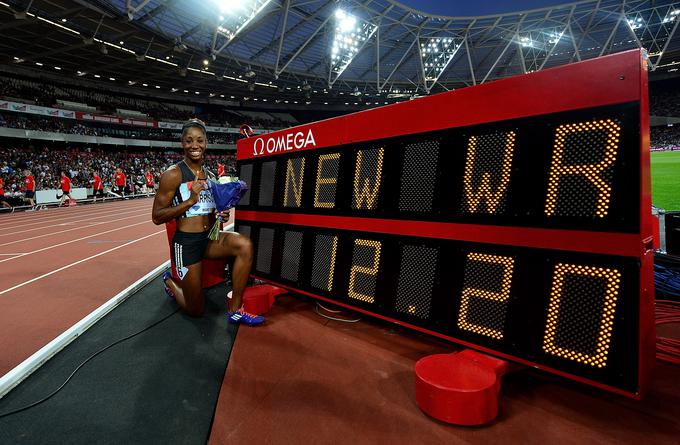 Lastnica novega svetovnega rekorda v teku na 100 metrov z ovirami, Američanka Kendra Harrison | Foto: Getty Images