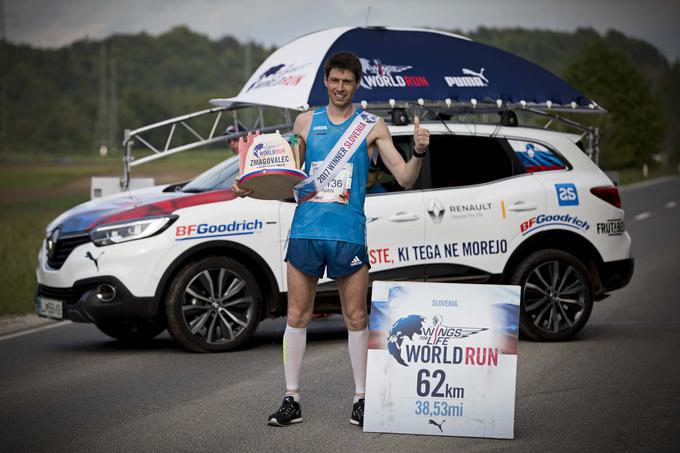 Ruski tekač Ivan Motorin je zmagovalec slovenskega dela teka Wings For Life World Run. Pretekel je 62 kilometrov, lani, ko je zmagal v Rusiji, pa 67 kilometrov.  | Foto: Red Bull