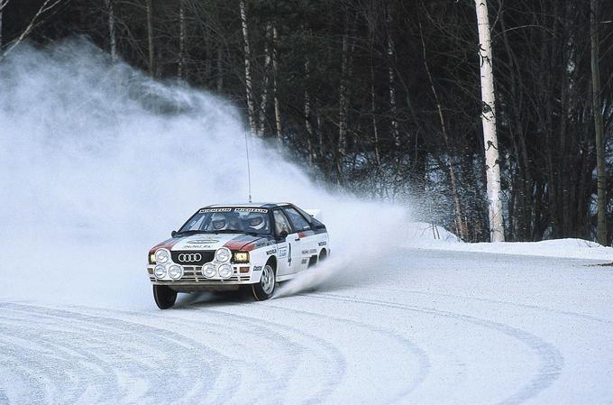 Audi je imel leta 1981 še precej tehničnih težav, leto pozneje pa je osvojil naslov svetovnega prvaka med proizvajalci. Leta 1983 in 1984 sta z audijem svetovna prvaka postala Hannu Mikkola in Stig Blomqvist, nato pa je konkurenca z namensko izdelanimi dirkalniki skupine B (precej krajši avtomobili s sredinsko postavljenim motorjem, predvsem peugeot 205 T16 in lancia delta S4) pobegnila Audiju. | Foto: Audi