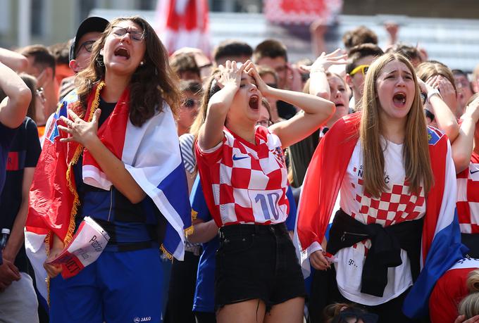 Razočaranje hrvaških navijačic, ki so spremljale dvoboj na osrednjem trgu v Zagrebu. | Foto: Reuters