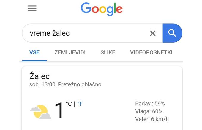 Google informacije o vremenu pridobi z že omenjenega portala weather.si, Najdi.si pa pri Agenciji za okolje RS (Arso).  | Foto: Matic Tomšič / Posnetek zaslona