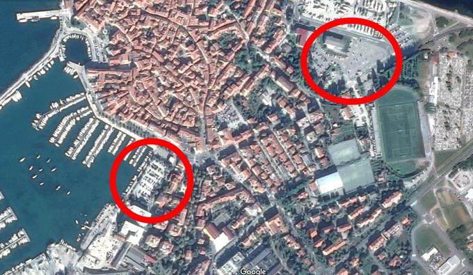 Primer bistveno cenejšega (desno) in dražjega parkirišča v Izoli.  | Foto: Google Zemljevidi