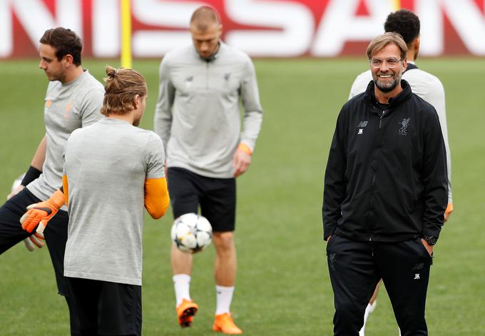 Jürgen Klopp je bil na uradnem treningu Liverpoola v Rimu dobro razpoložen. | Foto: Reuters