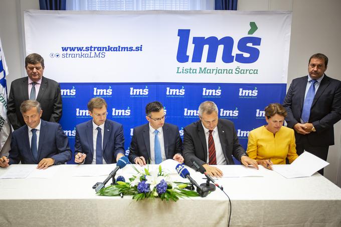 podpisali koalicijski sporazum o sodelovanju v vladi v mandatu 2018-2022 pod vodstvom prvaka LMŠ Marjana Šarca. | Foto: Bojan Puhek