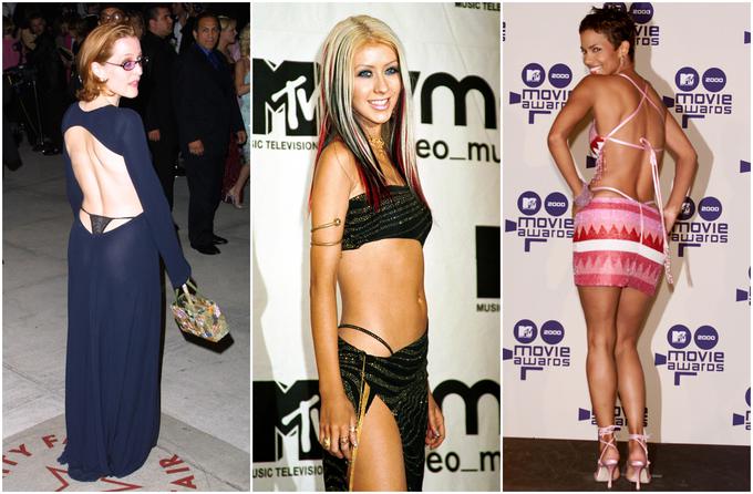 Gillian Anderson je tangice v opravo vključila leta 2001 na zabavi Vanity Fair po podelitvi oskarjev, Christina Aguilera in Halle Berry pa sta jih nosili leto prej, na podelitvi MTV-jevih nagrad. | Foto: Getty Images