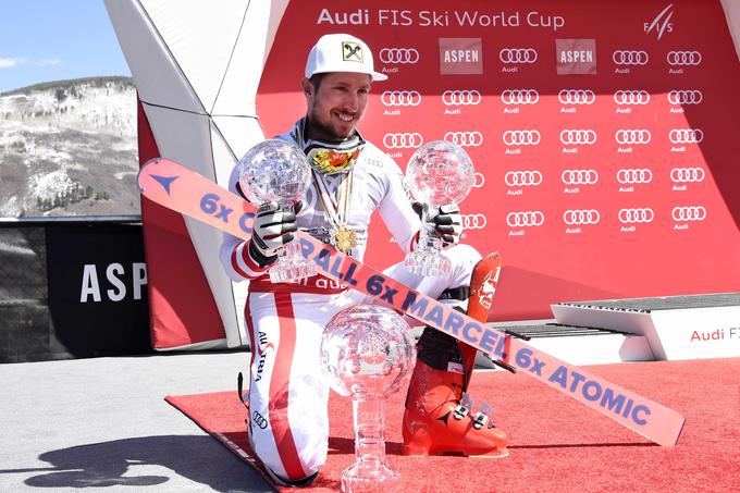 Marcel Hirscher si je že pred finalom v Aspnu zagotovili veliki in dva mala kristalna globusa. | Foto: Reuters