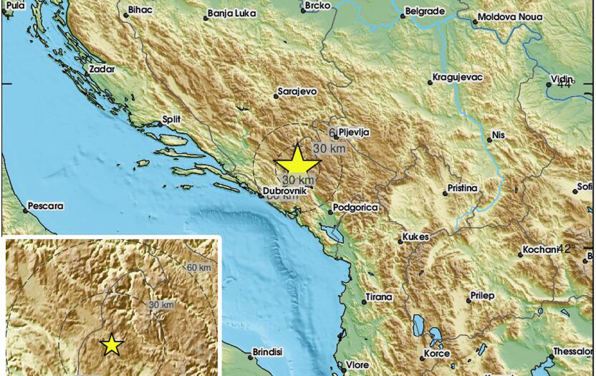 Potres | Potres so čutili celo v 200 kilometrov oddaljenem Sarajevu in Dalmaciji. | Foto EMSC/X