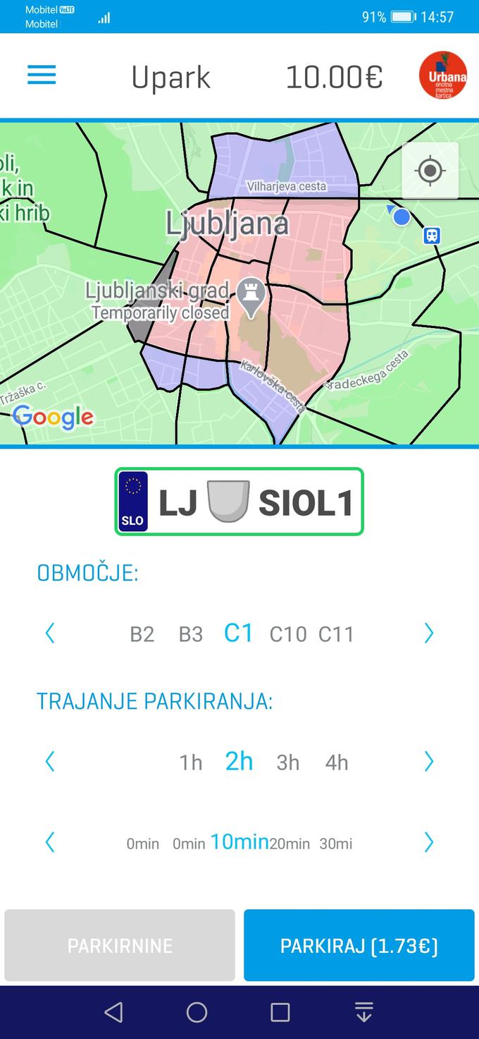 Z nadgrajeno aplikacijo Urbana je plačilo parkirnine na ljubljanskih mestnih ulicah priročnejše in preprostejše.
 | Foto: S. C. (zajem zaslona)