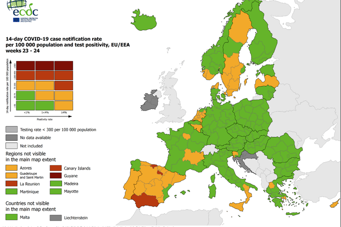 ECDC | Zemljevid Evropskega centra za obvladovanje in preprečevanje bolezni (ECDC). | Foto ecdc.europa.eu