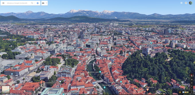 Googlova odločitev, da razvijalcem ponudi možnost ustvarjanja aplikacij z Google Maps, dopušča možnost, da bomo morda kmalu videli videoigro, ki se bo dogajala na ulicah Ljubljane (slika iz Google Maps) ali katerega drugega slovenskega kraja.  | Foto: Matic Tomšič