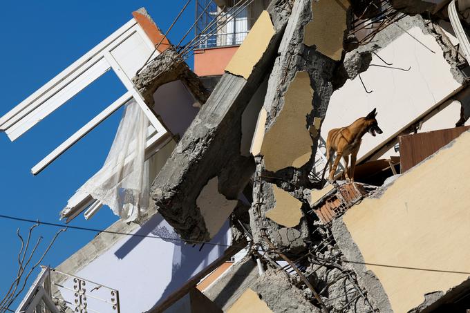 Hope (Upanje) nemške službe za iskanje in reševanje (ISAR) išče preživele med ruševinami zgradbe po potresu v Kirikhanu v Turčiji.  | Foto: Reuters