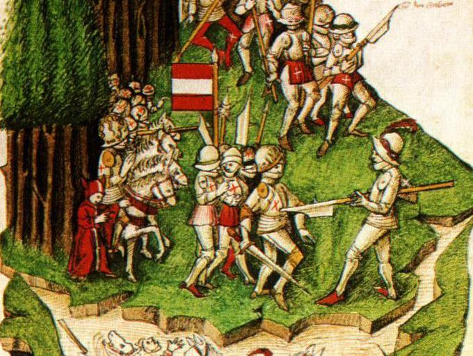 Konec 13. stoletja so se Švicarji uprli Habsburžanom in jih do začetka 16. stoletja dokončno porazili in pregnali. Habsburžani so imeli pomembno vlogo tudi v slovenski zgodovini, saj so Slovencem vladali vse do leta 1918. Zanimivo zgodovinsko vprašanje je tudi, kakšen vpliv je imel upor Švicarjev proti Habsburžanom na kmečke upore na Slovenskem. Vsaj za upor na Koroškem leta 1478 je znano, da so se kmečki puntarji zgledovali po švicarskih upornikih. | Foto: Wikimedia Commons
