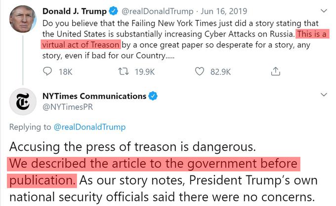 Trump je New York Times obtožil izdaje, iz medijske hiše pa so mu odgovorili, da je bila njegova vlada z vsebino članka seznanjena že pred njegovo objavo. | Foto: 