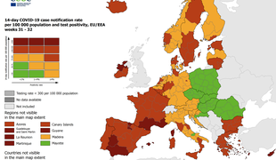 Razmere se slabšajo: ECDC celotno Slovenijo obarval oranžno