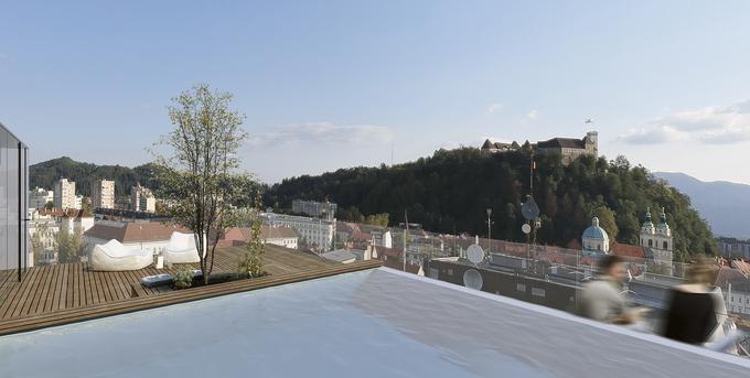 Skupni bazen na vrhu objekta bo omogočal dih jemajoč pogled na Ljubljanski grad. | Foto: arhiva podjetja Neuhaus nepremičnine