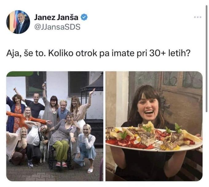 Tvit, ki ga je prvak SDS Janez Janša namenil vodji Inštituta 8. marec Niki Kovač. | Foto: 