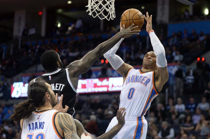 Russel Westbrook je ob zmagi Oklahome nad Brooklynom dosegel trojni dvojček. | Foto: Reuters