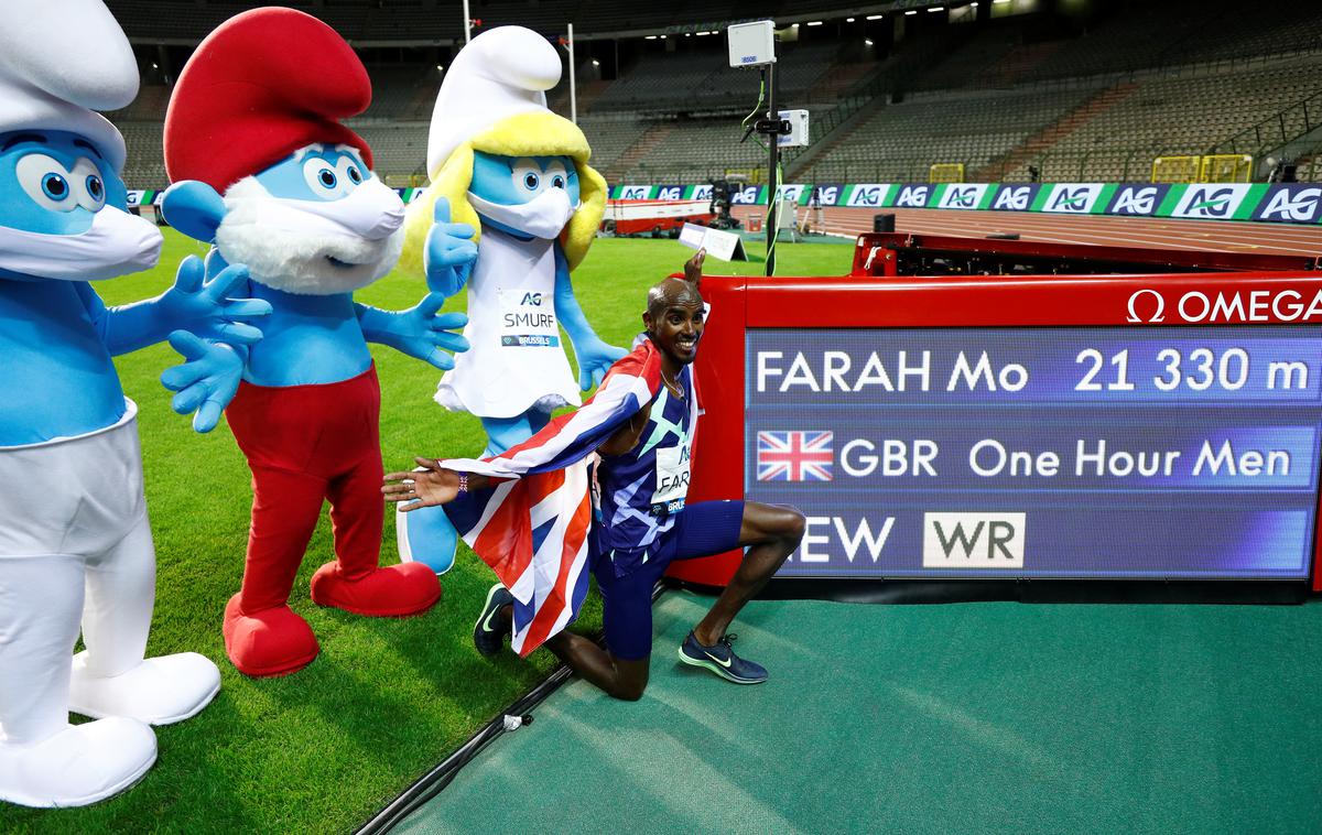 Mo Farah | Mo Farah je na atletski diamantni ligi v Bruslju postavil svetovni rekord v teku na eno uro, namerili smo mu 21.330 m.  | Foto Reuters