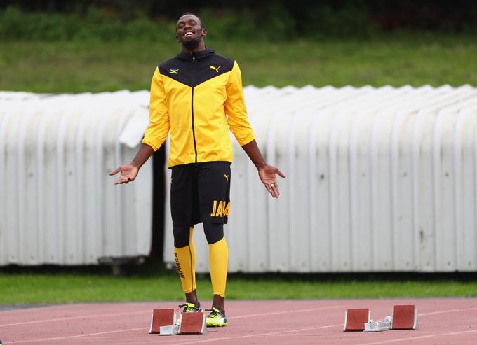 Usain Bolt je po tiskovni konferenci v Londonu opravil tudi trening. | Foto: Getty Images