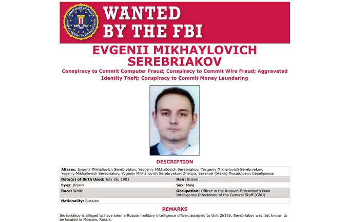 Tiralica, ki jo je za Serebrijakovom razpisal FBI. Ameriški preiskovalni urad Rusa opisuje kot najverjetneje oboroženega in nevarnega ter pripravljenega na pobeg.  | Foto: FBI