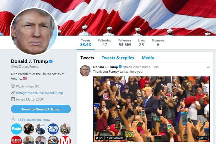 Trump twitter profil | Foto zajem zaslona