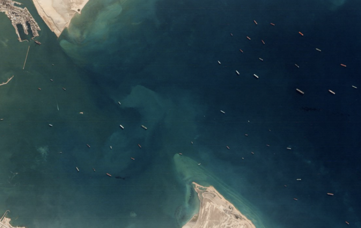 Sueški prekop ladja zastoj | Foto Planet Labs