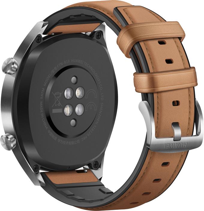 Na zadnji strani pametne ure Huawei Watch GT je optični merilec srčnega utripa in vmesnik za napajanje. | Foto: Bojan Puhek