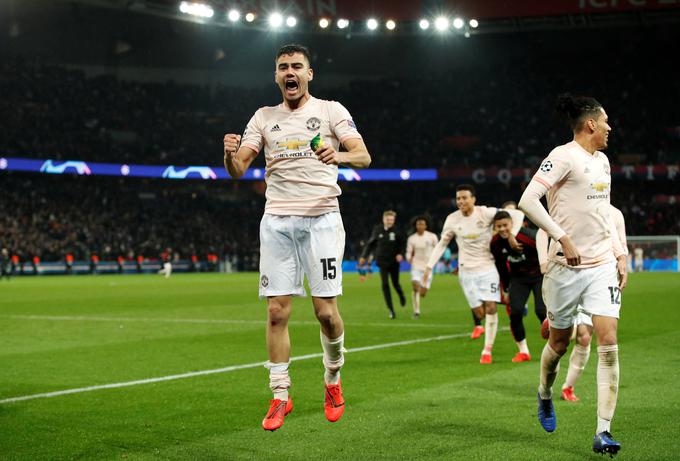Tako se je veselil Andreas Pereira, ko je Manchester United lani v osmini finala šokiral PSG sredi Pariza in ga izločil. | Foto: Reuters