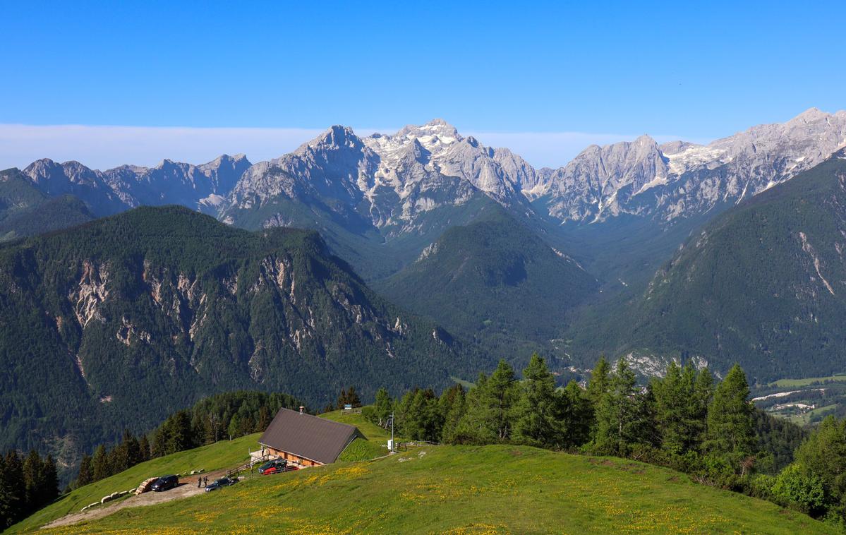 pohod hribi Dovška Baba | Pogled z Dovške Babe na planino Dovška Rožca in Julijske Alpe. | Foto Matej Podgoršek