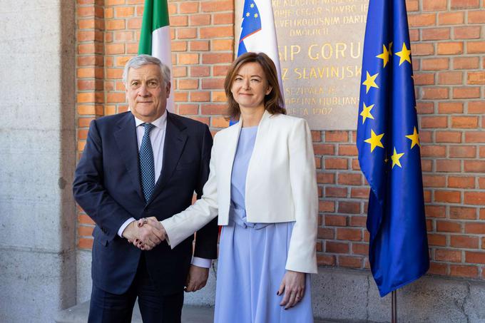 Zunanja ministrica Tanja Fajon je gostila italijanskega zunanjega ministra Antonia Tajanija.  | Foto: STA/Katja Kodba