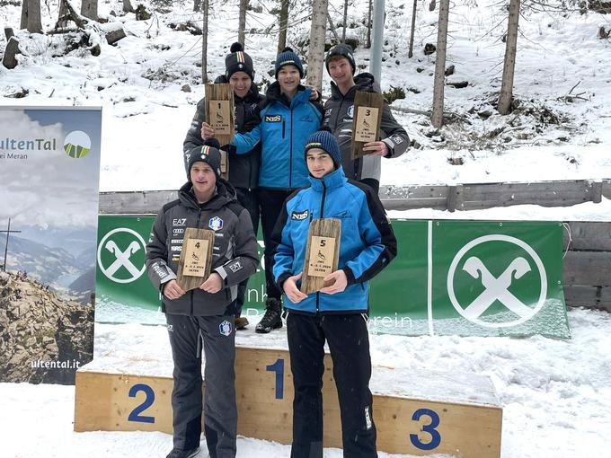 Žiga je v začetku leta 2024 v Ultenu na Južnem Tirolskem prvič zmagal na tekmi mladinskega svetovnega pokala, Vid pa je družinski uspeh dopolnil s petim mestom.  | Foto: osebni arhiv družine Kralj