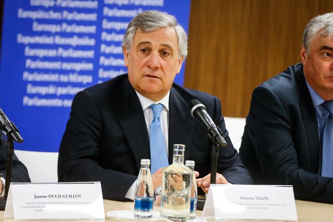 Tajani je na obisk v Ljubljano prispel dva dni po tem, ko je Evropska komisija pred vrhom v Rimu ob 60-letnici Rimske pogodbe predstavila pet različnih predlogov za prihodnost EU. | Foto: STA ,