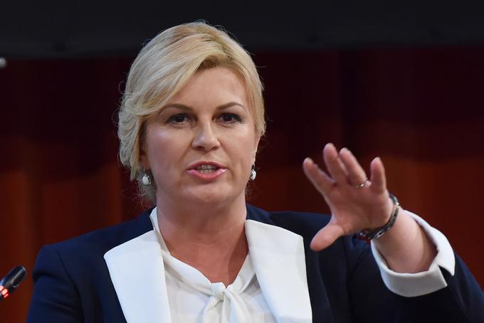 Hrvaška predsednica Kolinda Grabar-Kitarović je pred novinarji izjavila, da upa, da Slovenija zaradi arbitražnega spora ne bo blokirala vstopa Hrvaške v schengensko območje. | Foto: STA ,