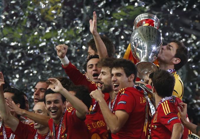 Španci bodo v Franciji branili naslov, ki so ga osvojili leta 2012 po veliki zmagi s 4:0 nad Italijo v Kijevu. | Foto: 