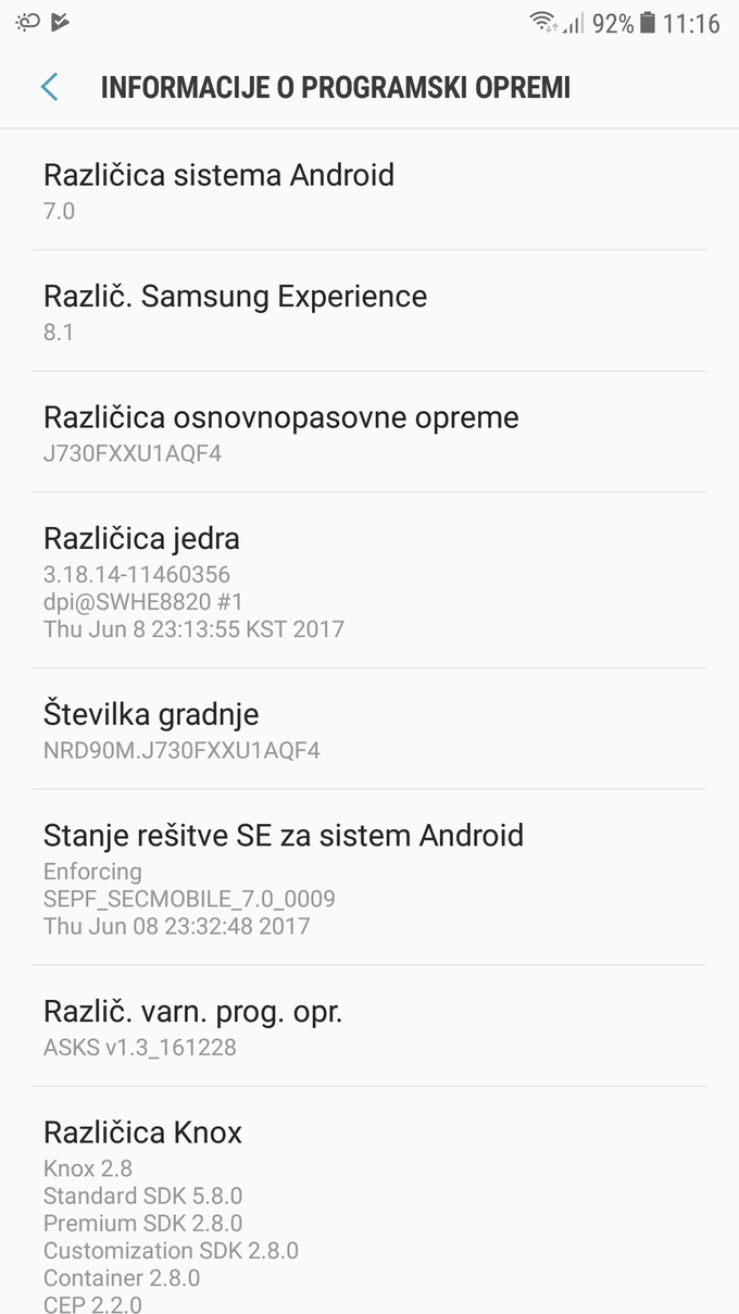 Na pametnem telefonu Samsung Galaxy J7 (2017) je nameščen operacijski sistem Android 7.0 in Samsungov uporabniški vmesnik, ki se po novem odziva na ime Samsung Experience. | Foto: Srdjan Cvjetović