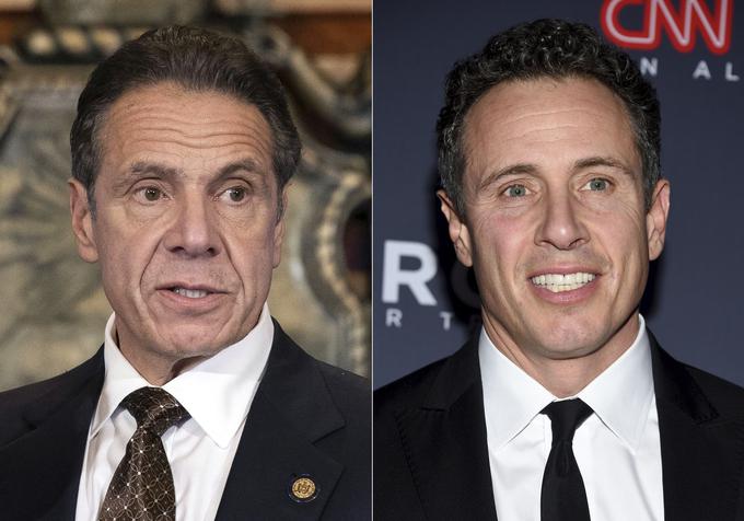 CNN je Chrisa Cuoma (desno) odpustil, ker je svojemu bratu, nekdanjemu guvernerju New Yorka Andrewu Cuomu (levo), pomagal pri obrambi pred obtožbami o spolnem nadlegovanju. | Foto: Guliverimage/AP