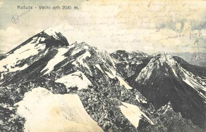 Veliki vrh v Košuti nad planino Kofce. Razglednica je bila odposlana 14. septembra 1924. | Foto: Kamra.si