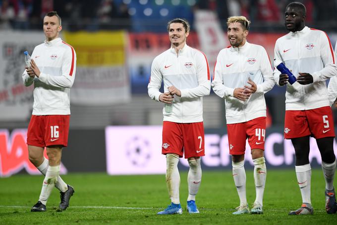 Kevin Kampl in soigralci so se v Leipzigu takole veselili pomembne zmage nad Zenitom. | Foto: Reuters