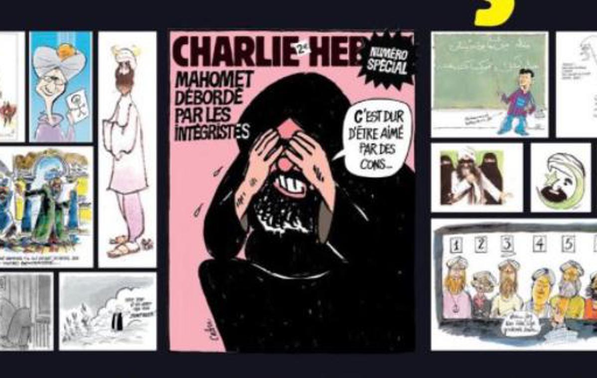 Charlie Hebdo | Časnik Charlie Hebdo je začetek sojenja zaznamoval s ponovno objavo karikatur preroka Mohameda. | Foto Twitter