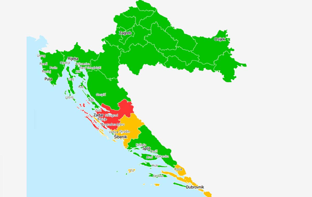 HR obala | Epidemiološki zemljevid Hrvaške po županijah za 17. julij 2021 | Foto HZJZ