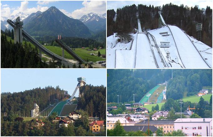 V novoletno skakalno turnejo so vključena štiri prizorišča. Prvo tekmo gosti Oberstdorf v Nemčiji, prvega januarja ji sledi tekma v Garmisch-Partenkirchnu. Dogajanje se nato preseli na avstrijsko stran, v Innsbruck, in se 6. januarja konča v Bischofshofnu. | Foto: 