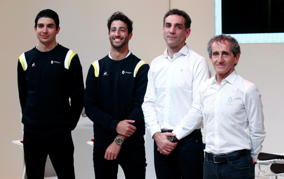 Renault F1 | Esteban Ocon, Daniel Ricciardo, Cyril Abiteboul in Alain Prost na današnji novinarski konferenci v Parizu. | Foto Reuters