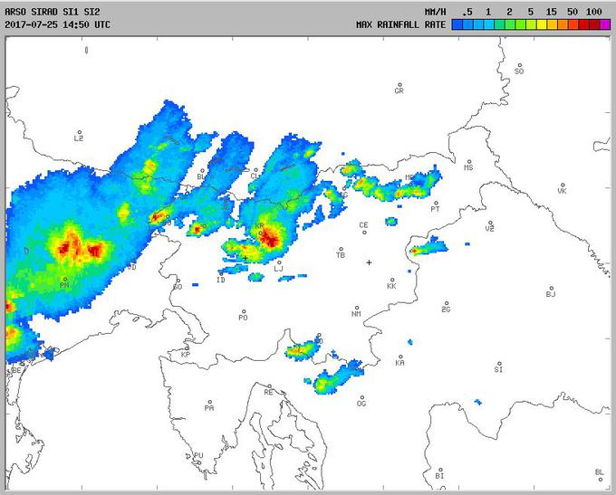 Radarska slika padavin | Foto: Arso