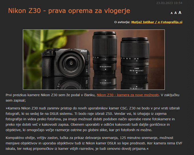 2023-05-16 14_21_02-Nikon Z30 - prava oprema za vlogerje - e-Fotografija – Google Chrome | Foto: Nikon