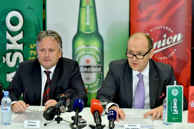 Predsednik uprave družbe Pivovarna Laško Union Dušan Zorko in predsednik Heineken Europe Stefan Orlowski | Foto: STA ,