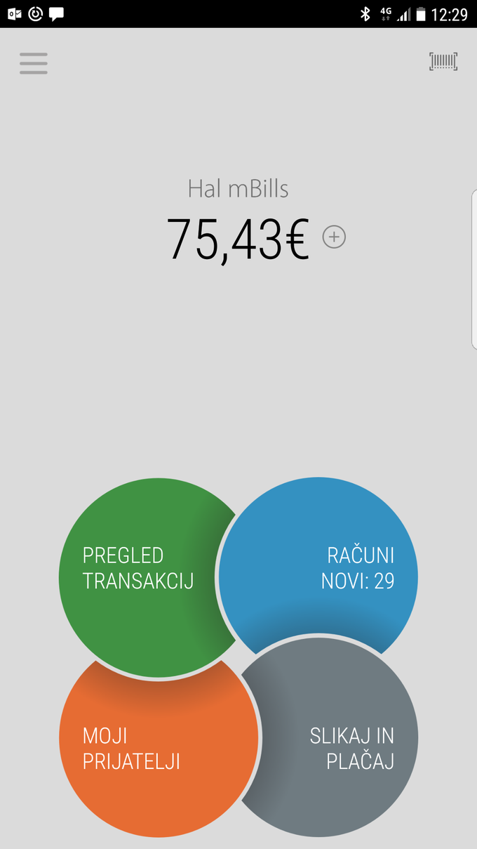 Osnovni zaslon aplikacije razkriva stanje v e-denarnici, število prejetih računov in (skoraj vse) možnosti plačevanja, ki jih ponuja. | Foto: Srdjan Cvjetović